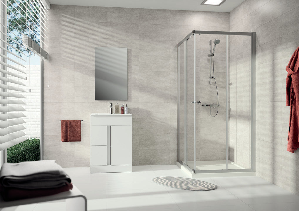Alpha 2 partially framed Sliding door, 2-section corner entry (1/2) A202