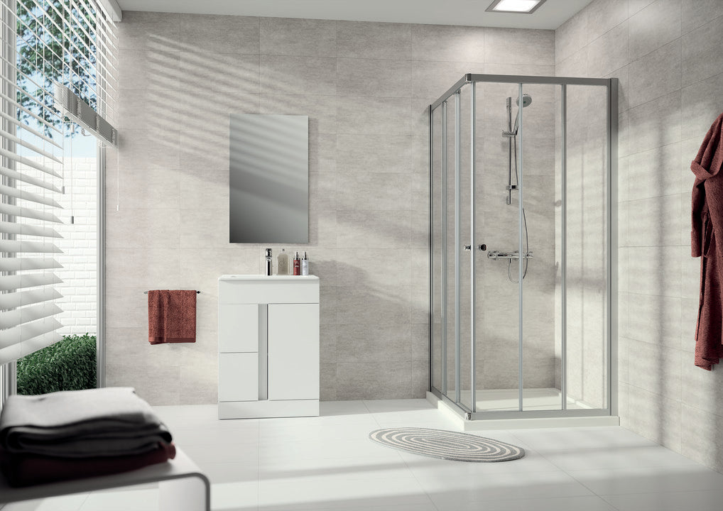 Alpha 2 partially framed Sliding door, 3-section corner entry (1/2) A212