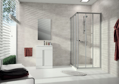Alpha 2 partially framed Sliding door, 3-section corner entry A211