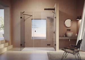 SolvaPro frameless Swing door with fixed segment, with additional section and side panel 7R16