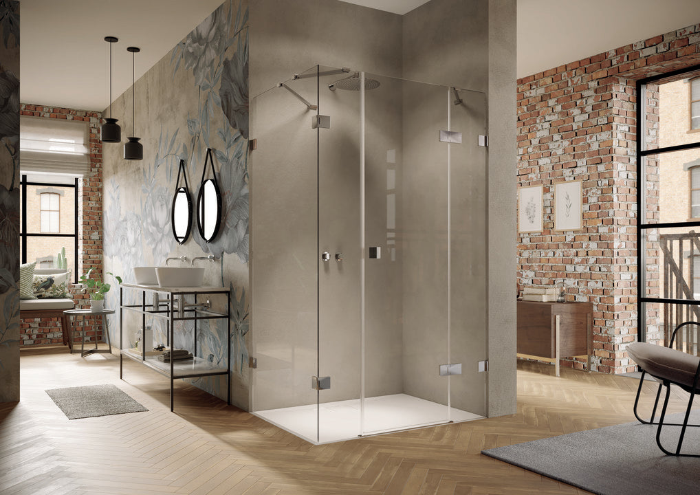 Solva frameless Swing door with fixed segment, with additional section and side panel S116