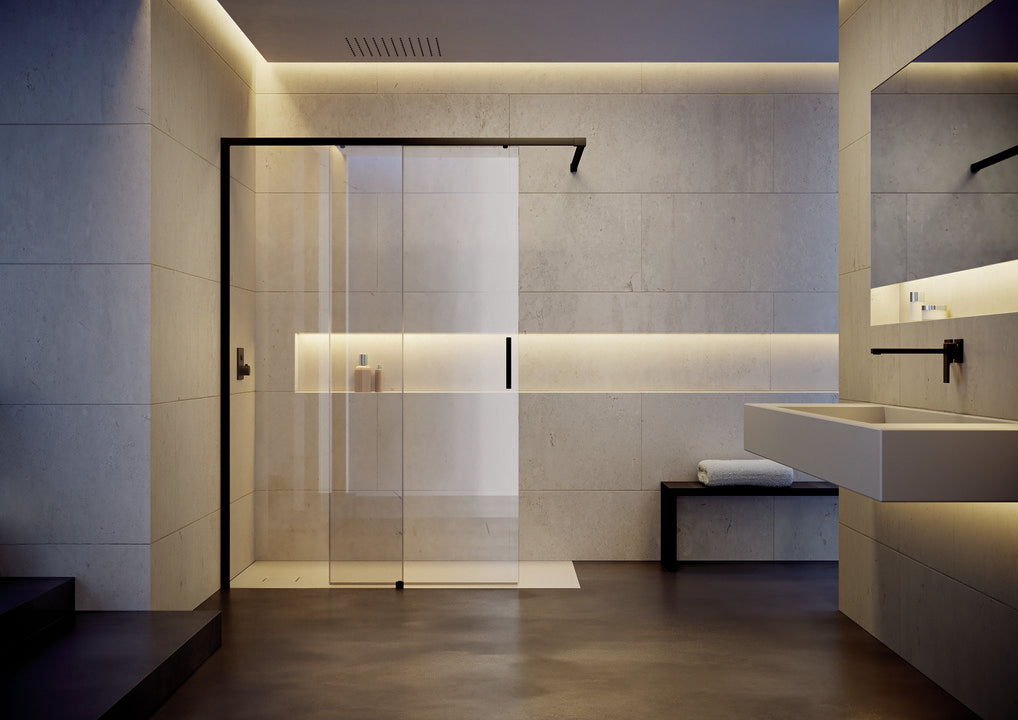 Vita pure partially framed Walk-In sliding door, 1-panel with fixed segment VA00